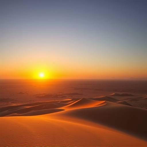 Panoramic view of the Mojave Desert at sunset, showcasing vast dunes and a clear sky.